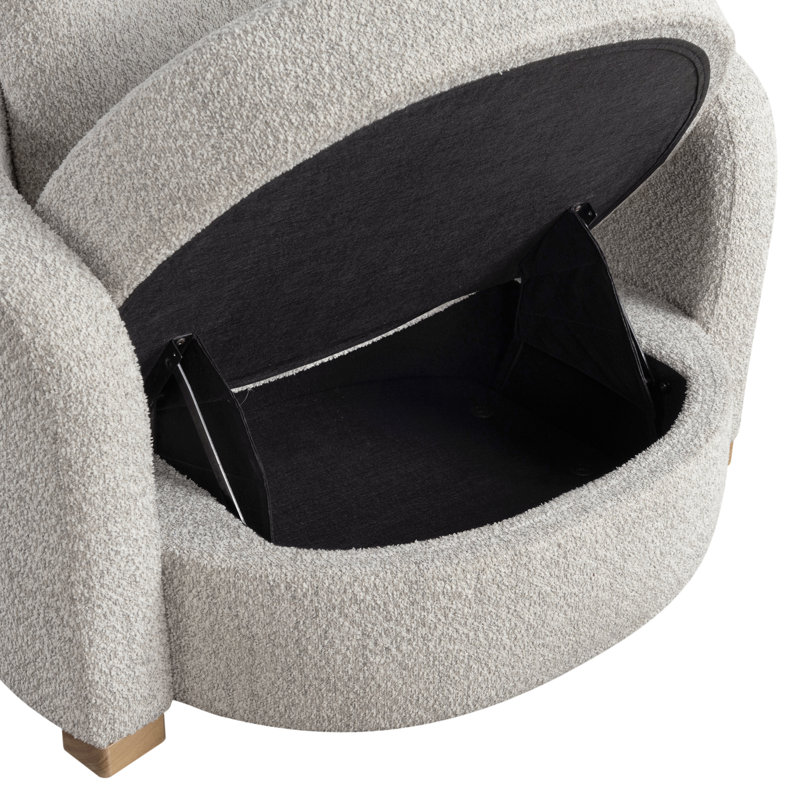 Manchester Accent Chair 44.1” Modern Farmhouse Curved Arm Easy Assembly Hidden Storage USB Power Ports Boucle Fabric
