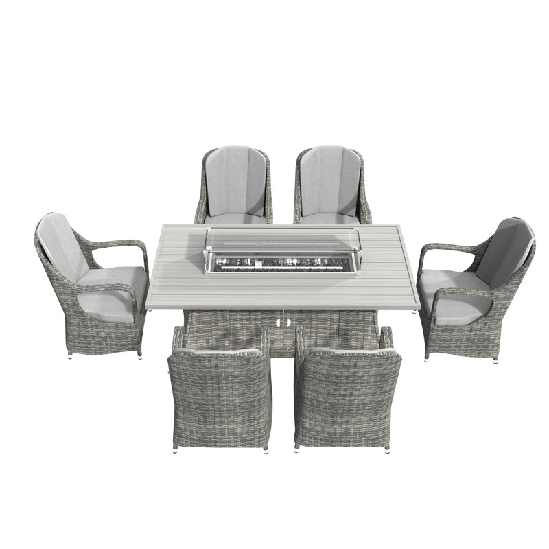6 - Person Wicker Patio Dining Set with Rectangular Table , Cushions Included, Gray, Gray
