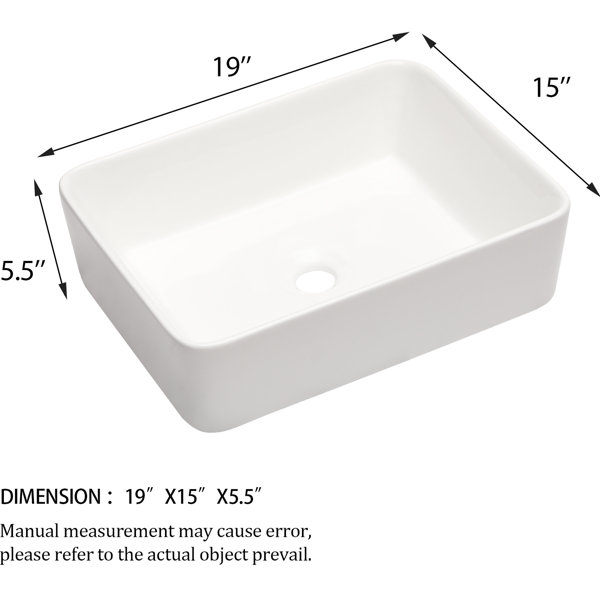 Ebern Designs White Ceramic Rectangular Bathroom Sink 19