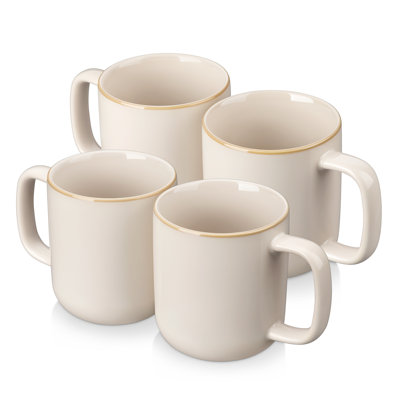 Set of 4 16oz Stoneware Mugs, Green Ceramic Coffee Cups with Straight Edge Design and Double-Sided Reactive Glaze Finish