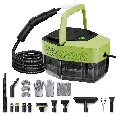 LEST Steam Cleaner with 3-Level Adjustable Handle for Cleaning Home & Car, 18 Accessories Green Avocado