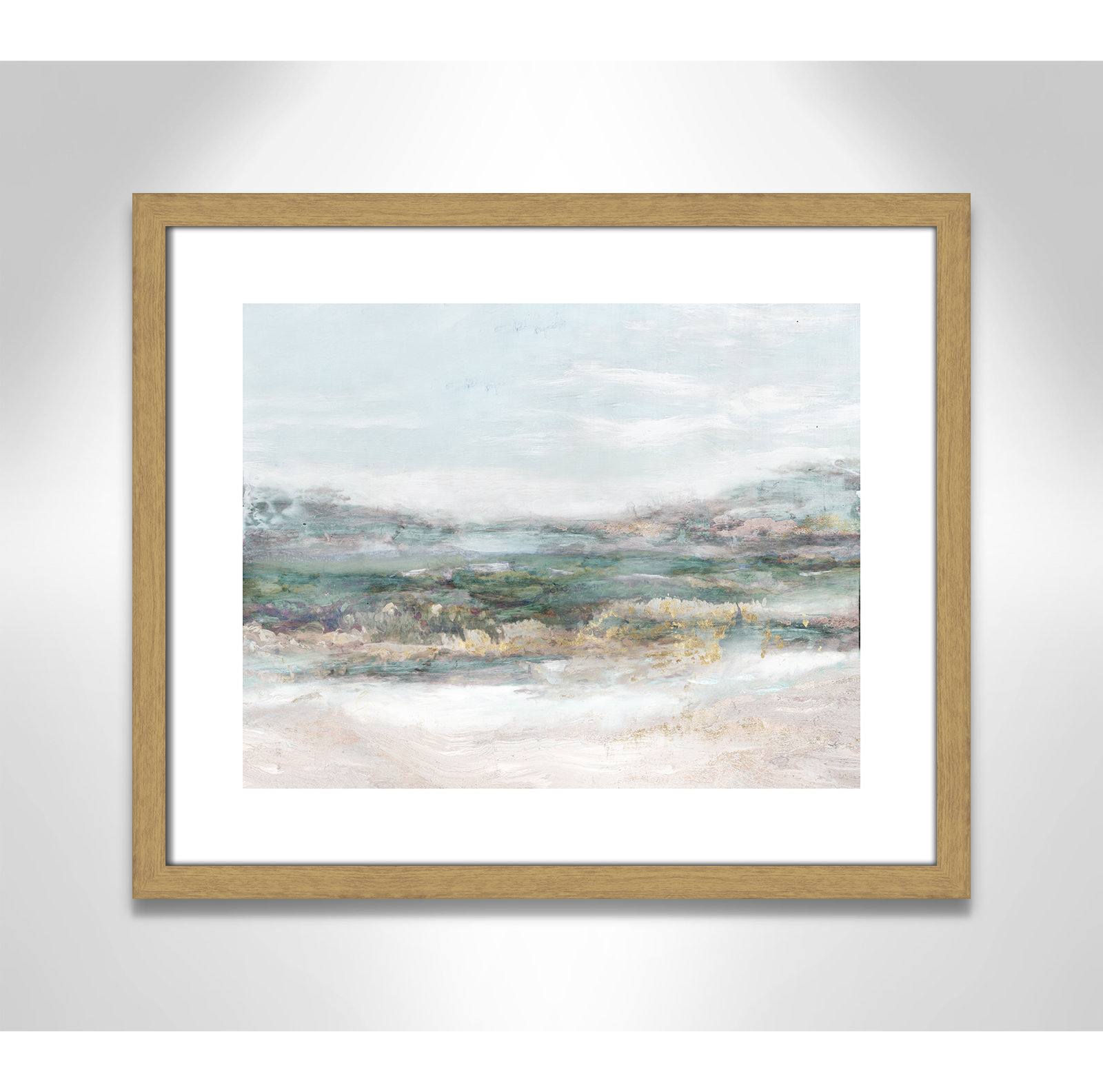 Lori "Dazzling" Painting by Matina Theodosiou, 16" H x 19" W x 0.75" D, Natural Wood Grain Framed Paper, White