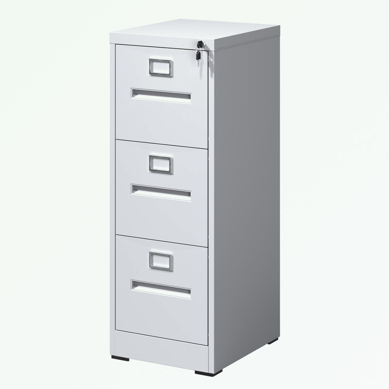 metal frame File Cabinet with 3 Drawers and Lock, White