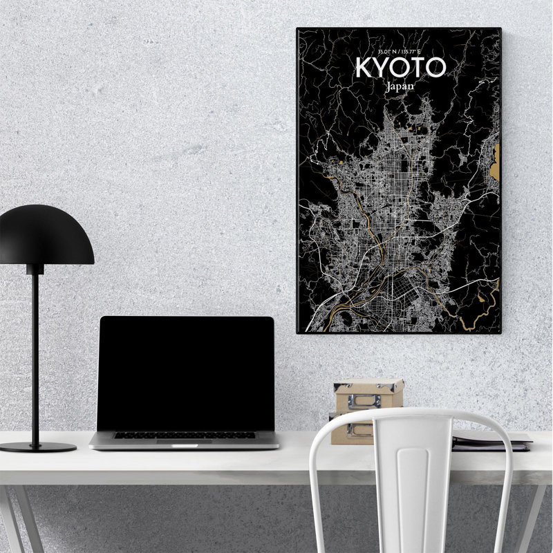 «Kyoto City Map», impression, Noir et or, H 36 po x l 24 po