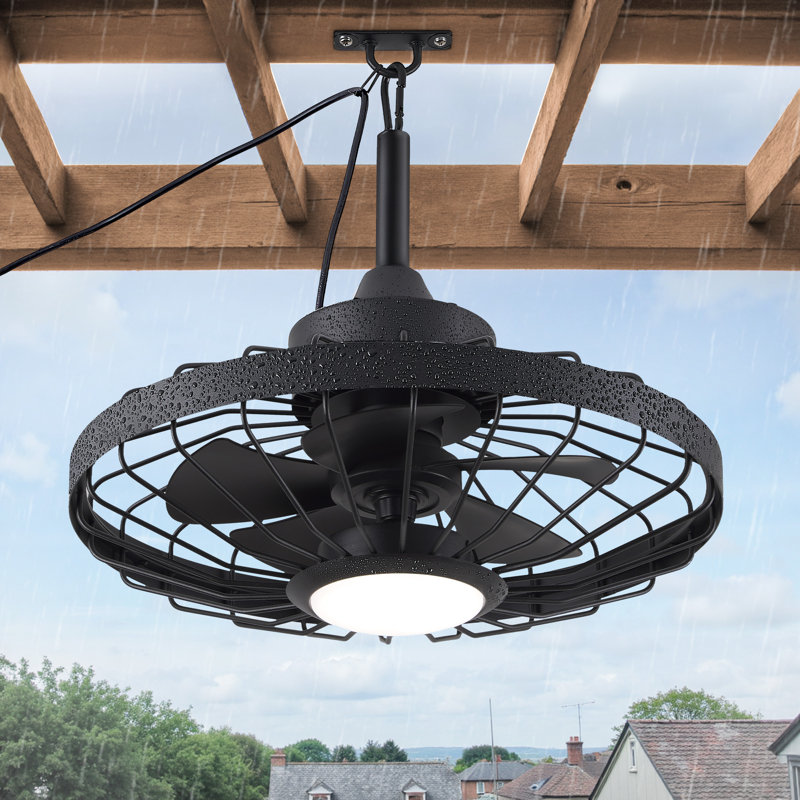 Cissline 20" Modern Waterproof Outdoor Ceiling Fan with Dimmable LED Light and Remote, Black, Black