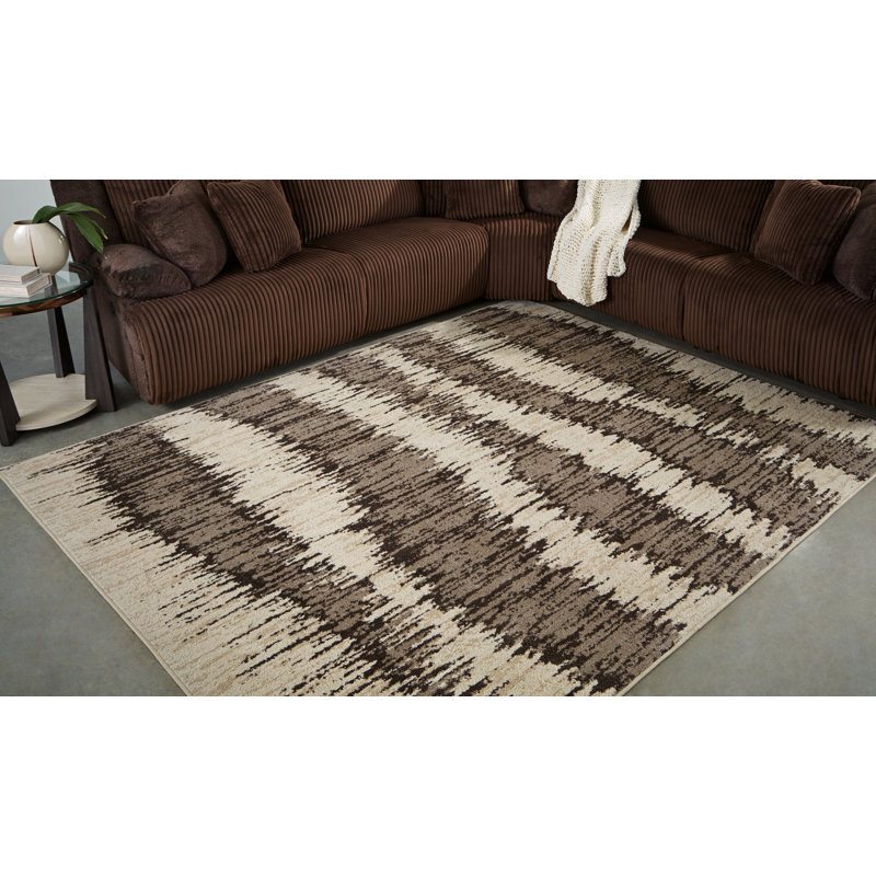Keradon Cream and Brown Abstract 8' x 10' Reversible Rug