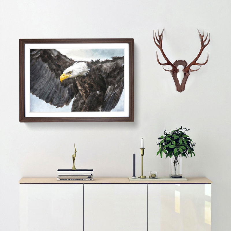 Sketch Of A Golden Eagle - Single Picture Frame Painting on MDF, 33cm H x 45cm W x 2cm D, Walnut Framed