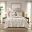 Ensemble de literie en coton pour lit double/queen, courtepointe botanique blanche et grise