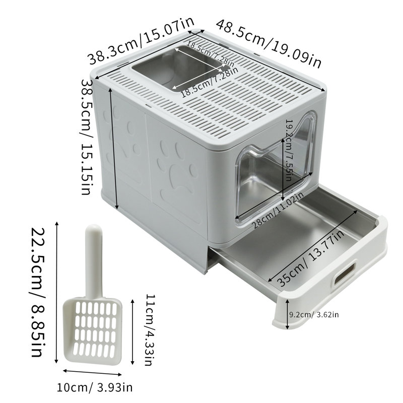 Stainless Steel Enclosed Cat Litter Box With Lid Top Entry Exit Metal Covered Litter Box Leak Proof & Pull Tray Odourless Easy To Clean Including Cat Litter Scoop