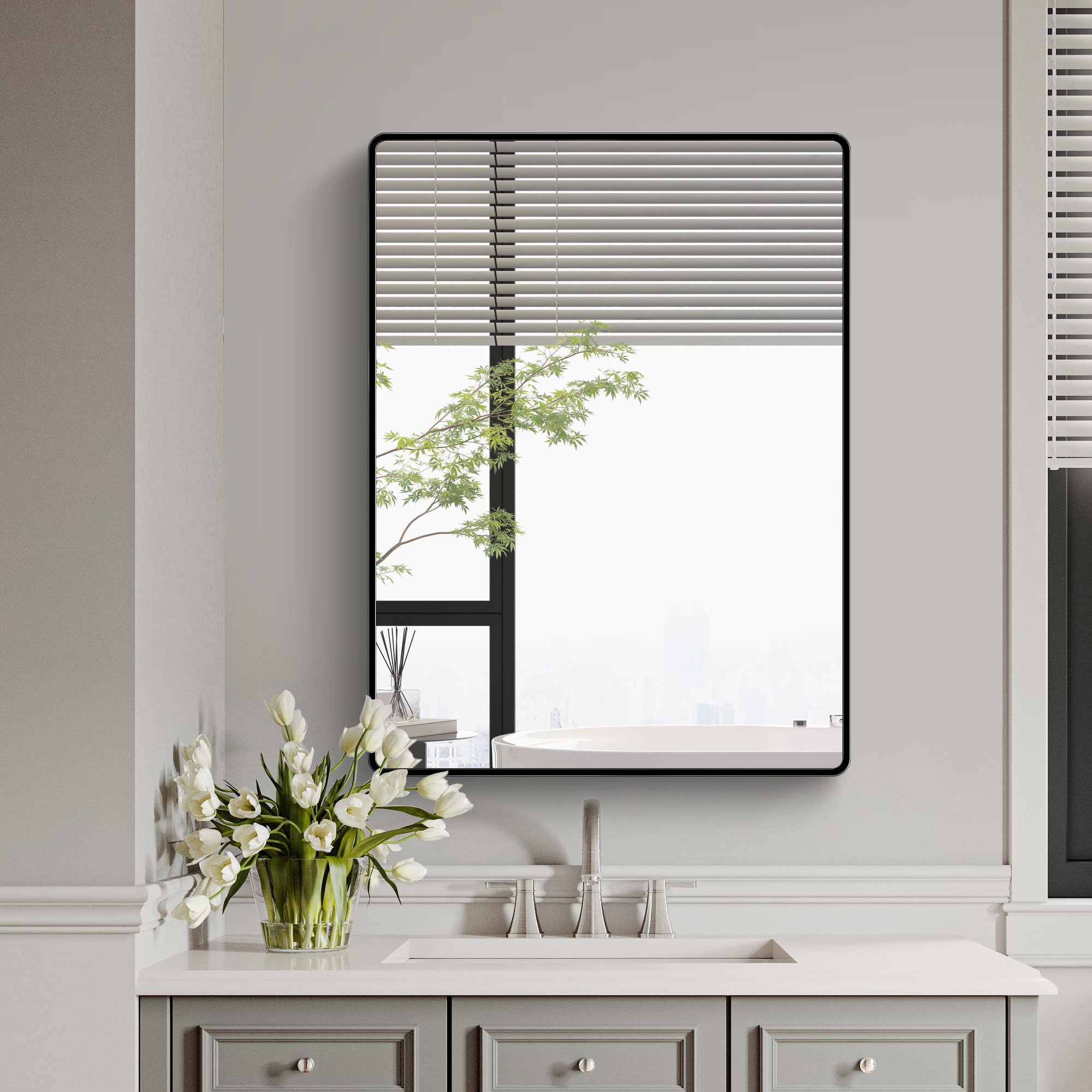 Latitude Run® Bathroom Mirror Black Rectangle Wall Mirror | Wayfair