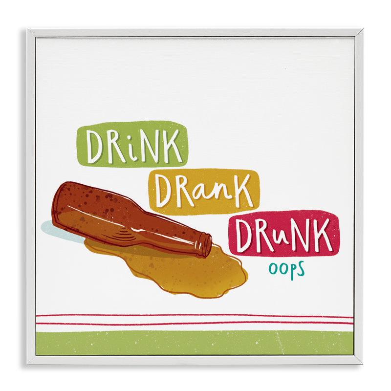 «Drink Drank Drunk», art de la giclée encadrée par Courtney Morgenstern, H 24 po x l 24 po, Giclée encadrée blanc bord de mer