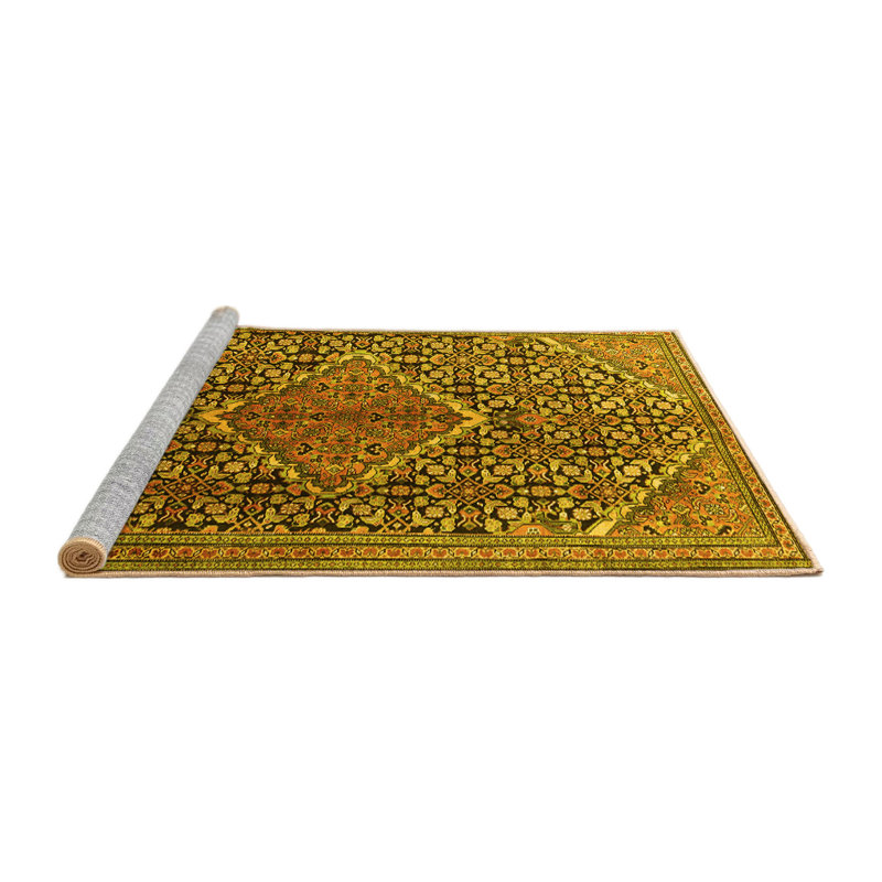 Tapis traditionnels jaunes lavables à la machine 1048, Rond 6 pi