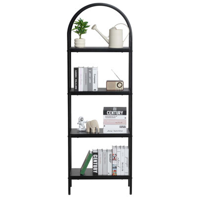 Metal Bookshelf, 4-Tier Arched Industrial Bookshelf, Small Rustic Vintage Storage Bookcase With Open Shelves, Freestanding Display Shelving Unit Storage Rack, For Living Room, Bedroom & Office