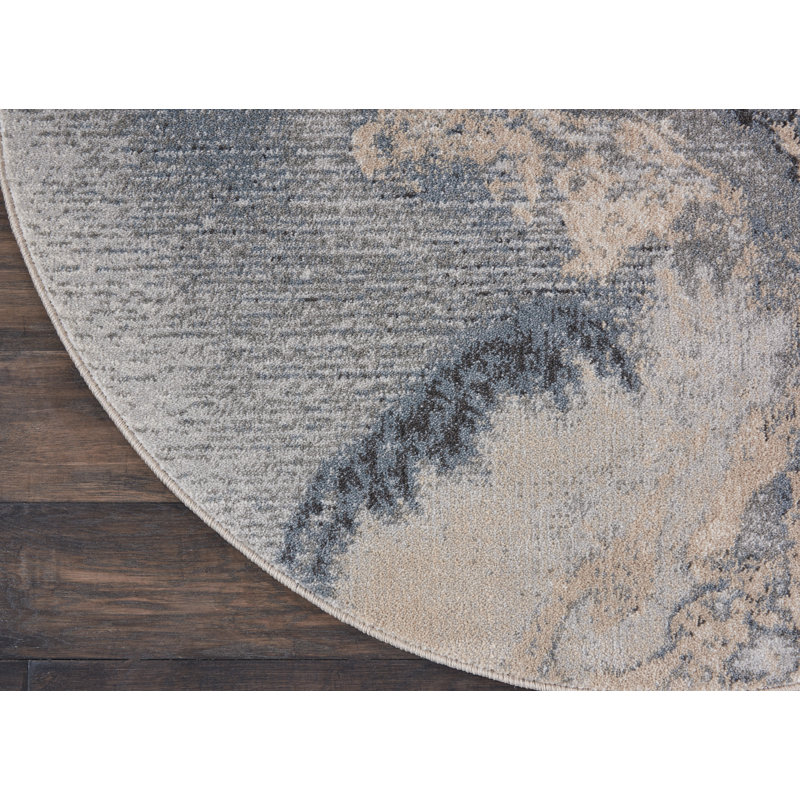 Tapis gris contemporain Ashli, Rond 5 pi 3 po