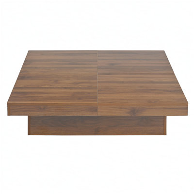 Square Veneer Coffee Table with Sliding Top and Storage, Walnut Finish for Modern Living