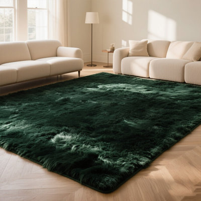 Élégant tapis moelleux vert foncé moelleux