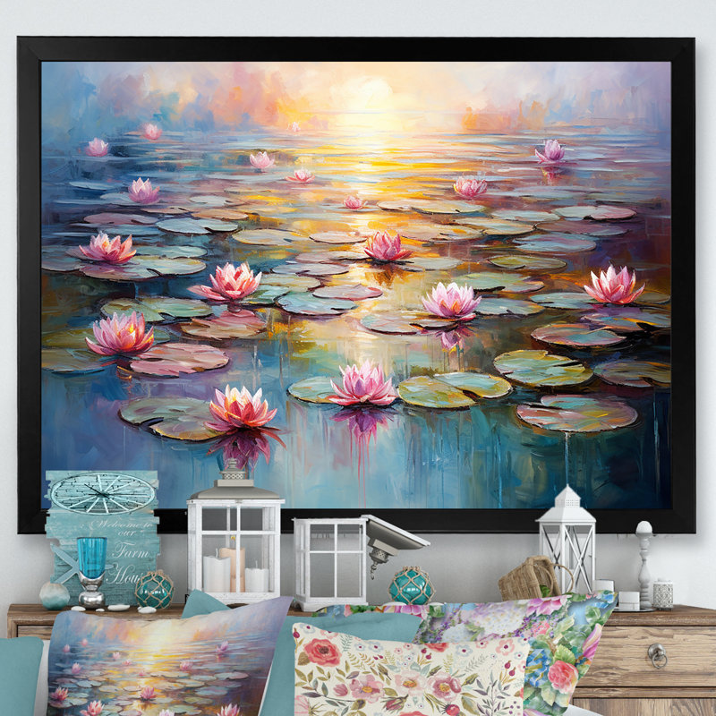 «Monets Water Lily Pond Reflections 1 - Lake», art mural, Cadre d'angle fermé noir, H 12 po x l 20 po x P 1 po