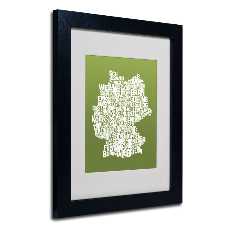 « germany regions map », reproduction d’art textuel sur toile encadrée, H 14 po x l 11 po, Noir, Vert