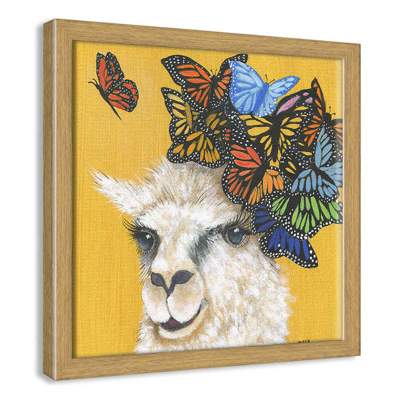 Art sur toile llama, H 13 po x l 13 po x P 1,18 po, Cadre en chêne