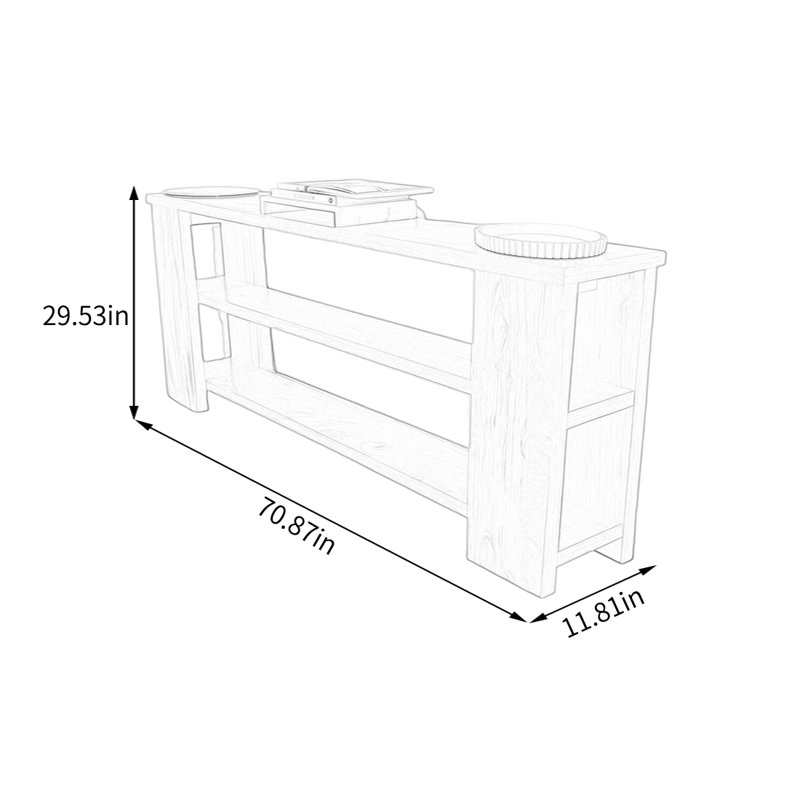 Console Nordic, 29,53 po H x 70,87 po L x 11,81 po P, Bois naturel