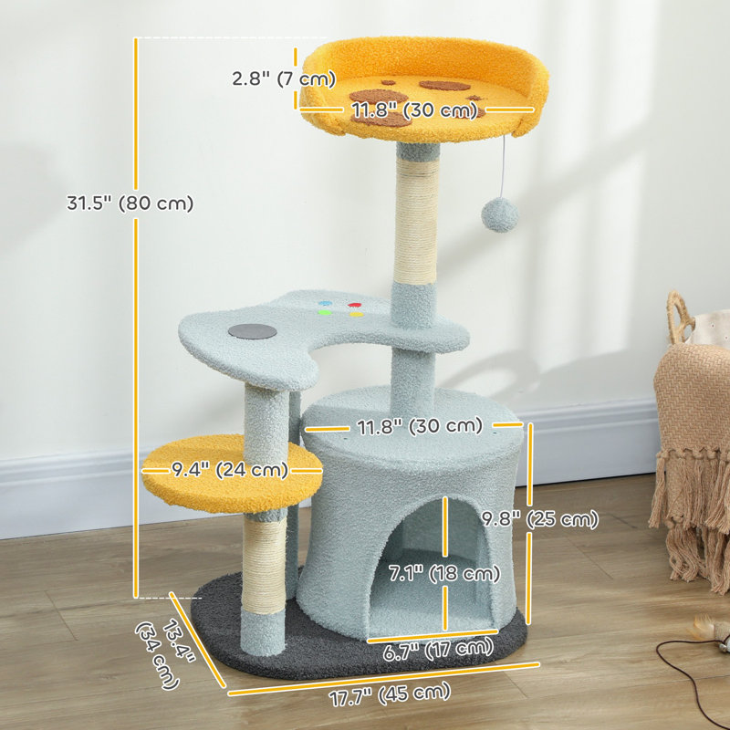 Arbre à chat, tour pour chat 31,5 "avec perchoir en peluche, bleu