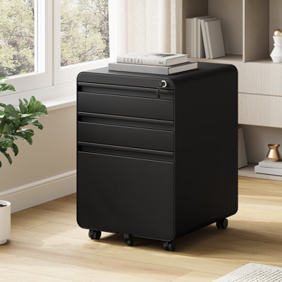 3 Drawer File Cabinet, Metal Filing Cabinets with Lock Wheels, Anti-tilt Under Desk Design (No Assembly Required)