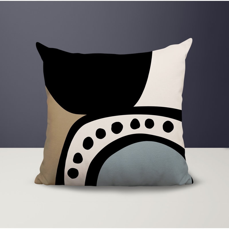 Oreiller carré réversible intérieur / extérieur Tobe Minimalist, H 17 po x l 17 po, Gris / noir / blanc cassé