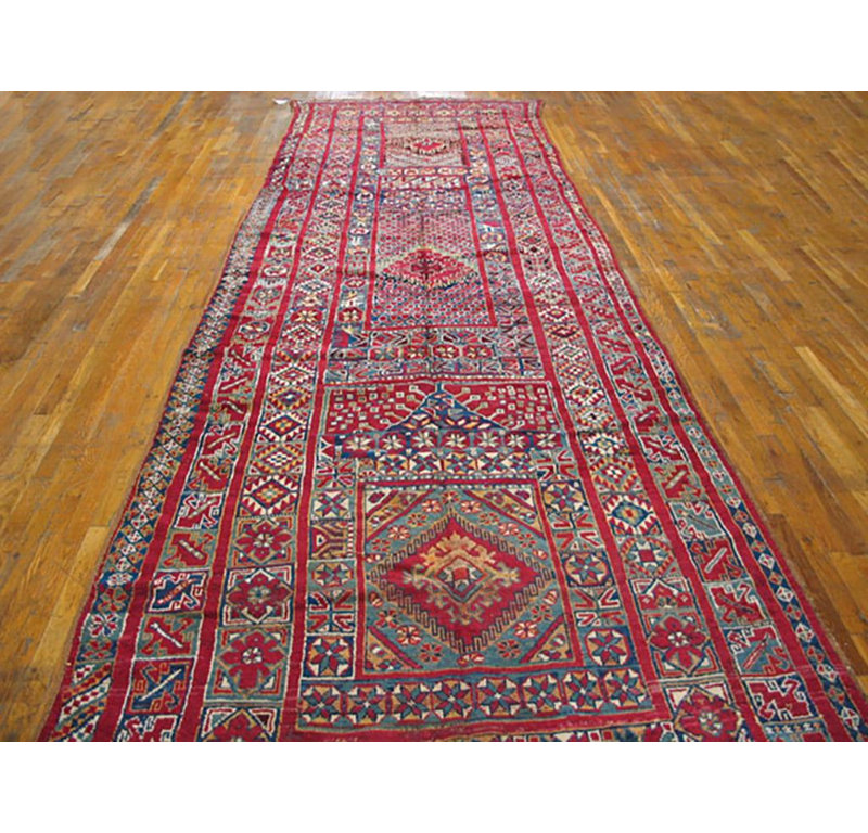 1920s Multicolor Geometric Antique Moroccan Rabat Rug 5'6" x 18'3" Wool Carpet