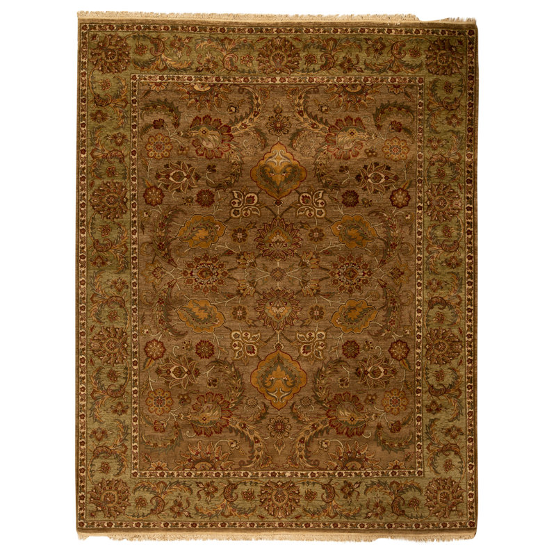 Tapis chameau et vert noué à la main de haute qualité