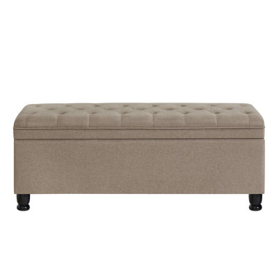 Meshell Linen Blend Upholstered Storage Bench
