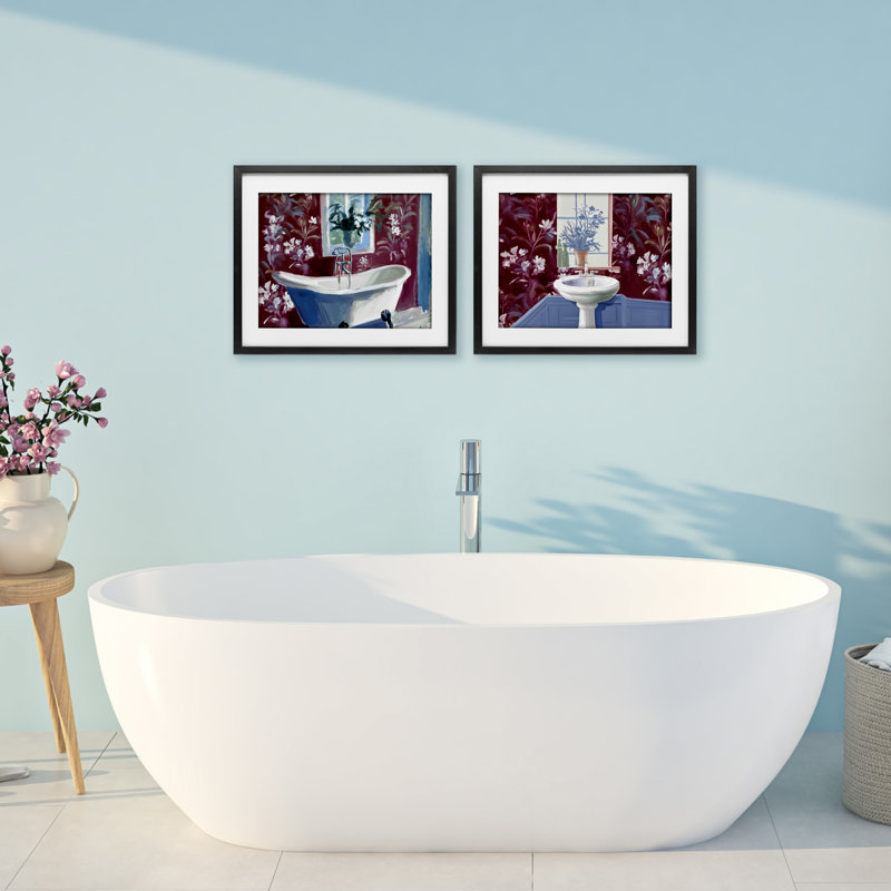 Ensemble de salle de bain sous-verre 2 pièces, par Annabelle Hall, H 13 po x l 16 po, Cadre noir minuit