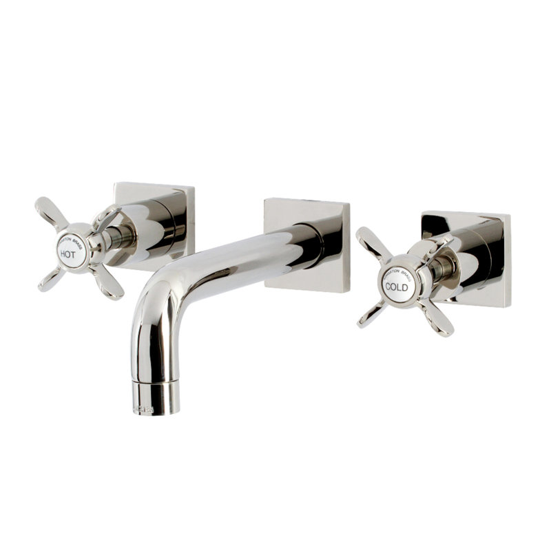 Kingston Brass Concord Two-Handle 3-Hole Wall Mount Bathroom Faucet, Polished Nickel, Cross