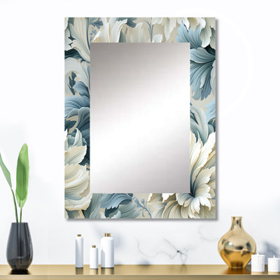 Topol Petal Symphony Blue Damask Harmony - miroir mural damassé, miroir décoratif bohème, impression sur métal