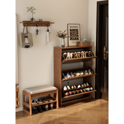 Table d'appoint en bois massif avec plateau rabattable, table de rangement étroite avec compartiments ajustables et structure anti-basculement