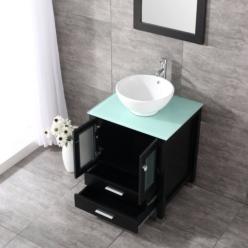 Ensemble de meuble-lavabo simple 24,8 po avec miroir Aldobrando, Noir