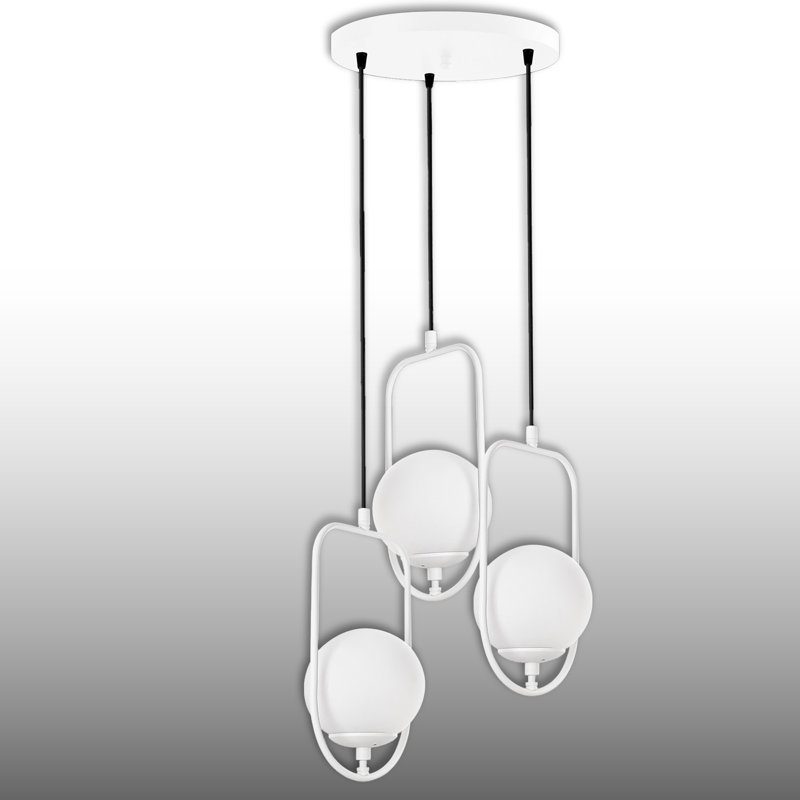 Adjustable Height 3 Lights Metal Body Globe Cluster Pendant, White