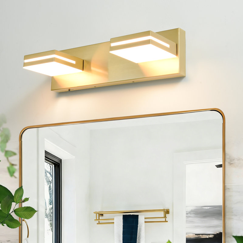 Lumières de meuble-lavabo modernes à DEL à intensité variable pour miroir, Or brossé, Deux lumières