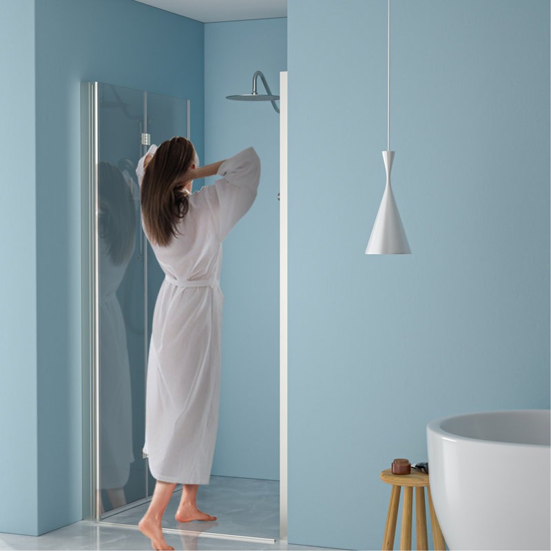 Brushed Nickel Shower Door 34"w X 72"h With Tempered Glass - Space Saving, Adjustable, Magnificent Finish Exquisite Craftsmanship