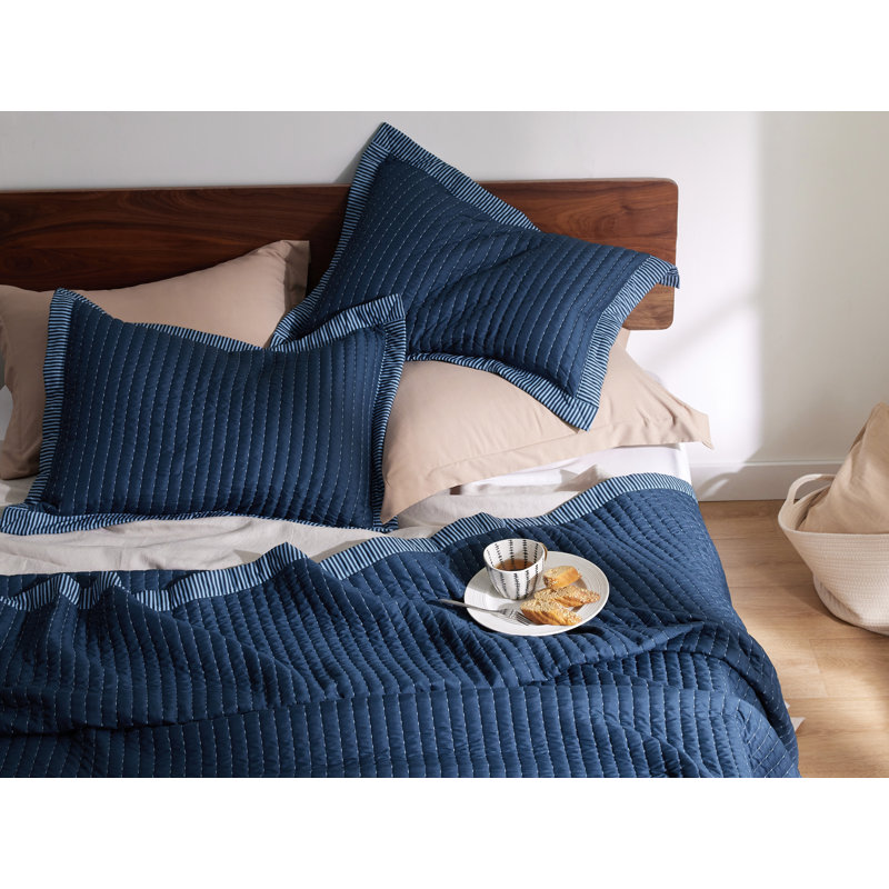 Bedspread Coverlet Lightweight Soft Quilt Bedding Set, Blue Corduroy, Queen Quilt + 2 Standard Pillow Sham