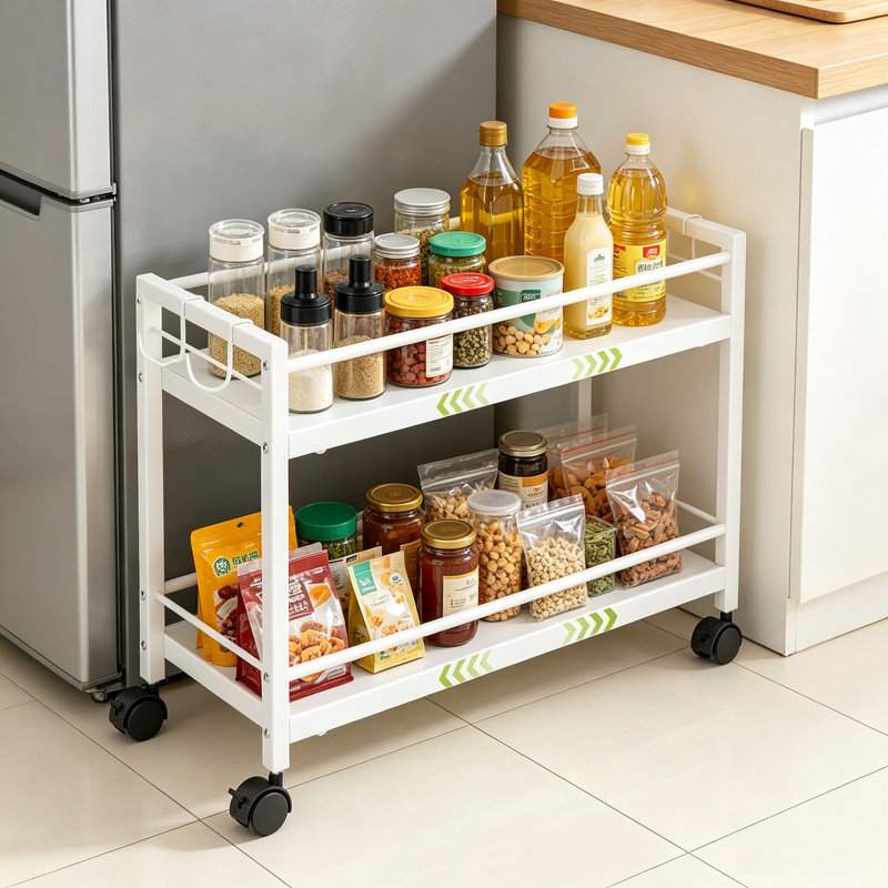Chariot de rangement extensible en métal à 2 niveaux, tablette de rangement mobile pour garde-manger, comptoir et table de salle à manger