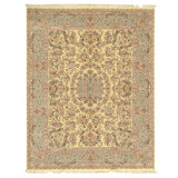 High-Quality Hand-Knotted Gold And Light Green Area Rug