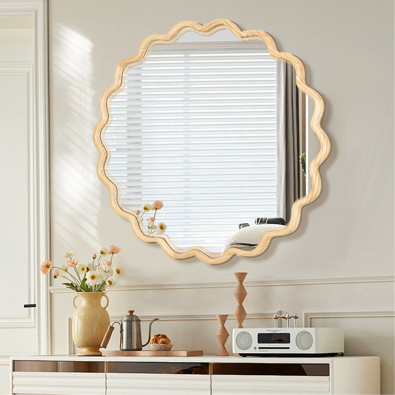 Exquis miroir en bois massif ondulé pour la décoration intérieure, rehaussant tout espace, Gold, 41,7 po x 41,7 po