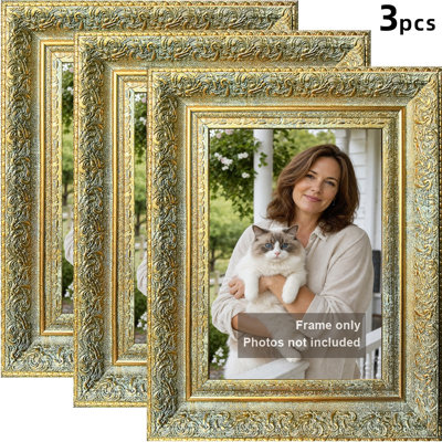 Antique Gold 3 PCS Classic Picture Frame for 8" x 10" Photos and Office Decor