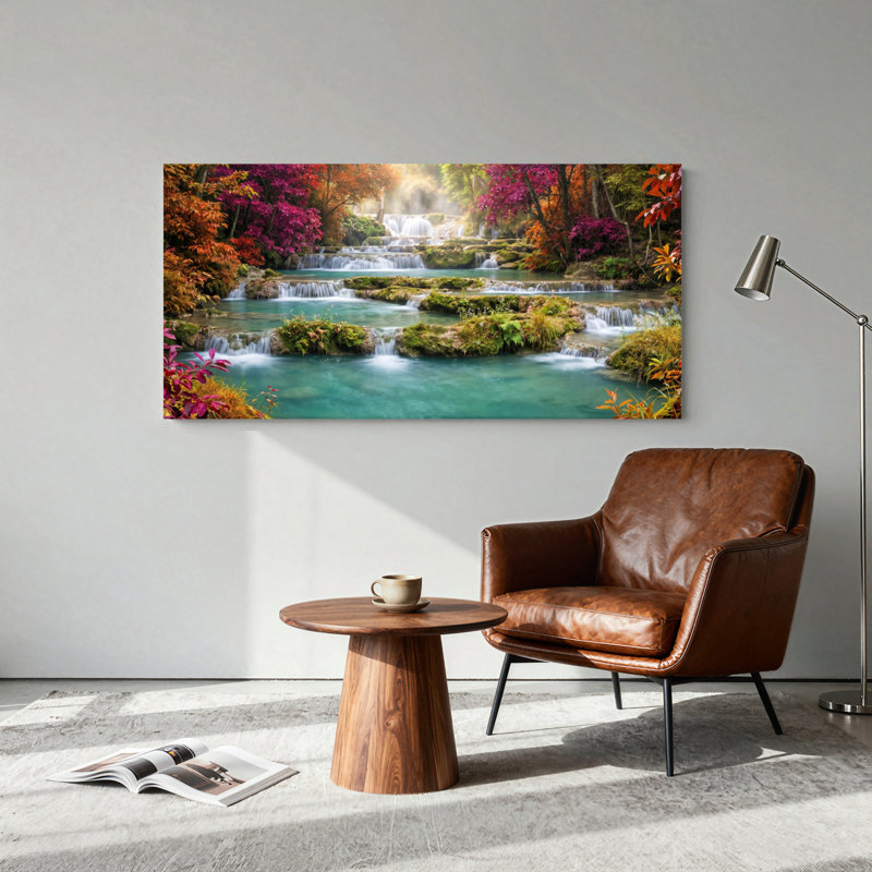 "Waterfall Forest", reproduction d'art sur toile, ensemble de 1, Toile tendue, L 32 po x H 16 po