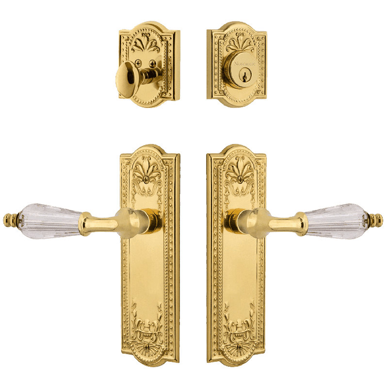 Nostalgic Warehouse Meadows Entry Set with Parlour Crystal Lever, Polished Brass, 2.75