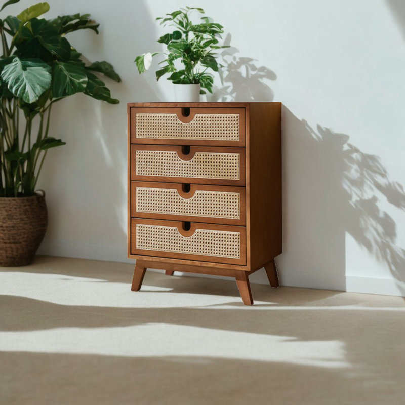 Simple Rattan Woven Solid Wood Porch Cabinet Accent Chest