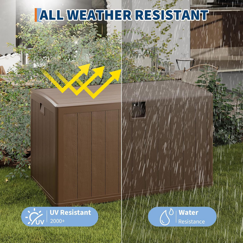 130 Gal Resin Deck Box, Waterproof Lockable Outdoor Storage Box, Versatile Outside Container for Package Parcels, Patio Furniture Cushions, Garden Tools & Pool Accessories