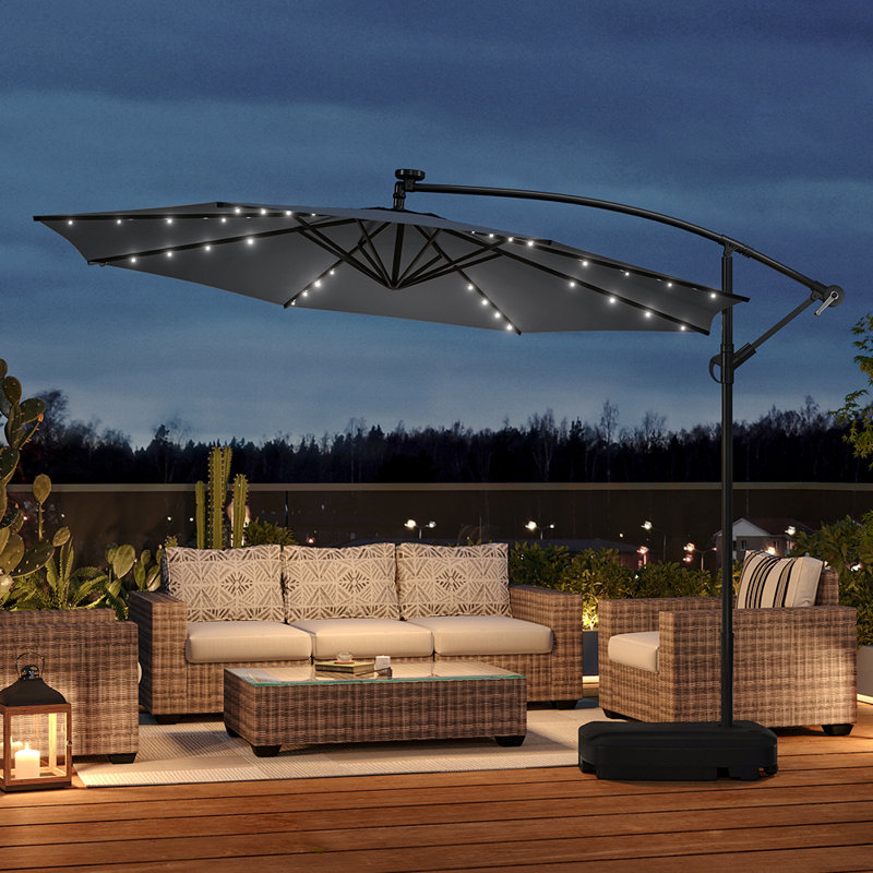 Aiswarya 3m Cantilever Parasol with LED Light, Dark Grey