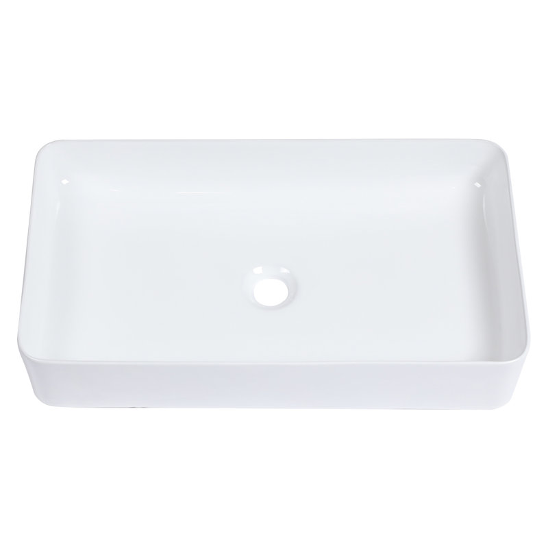 24X14 Ceramic Vessel Sink - White, Smooth Surface, For Home, Restaurant, Office Building Rectangular Low Water Absorption, Office,