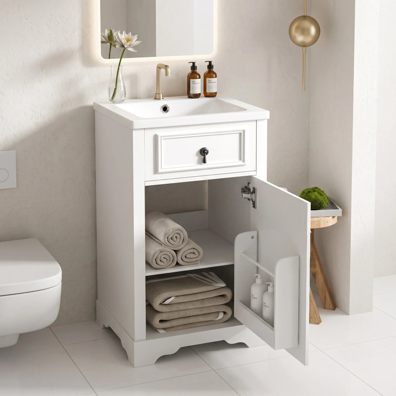 Ensemble de meuble-lavabo compact autoportant compact, Blanc